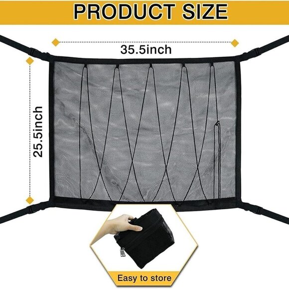 Car Mesh Net Ceiling Interior Roof Storage Adjustable Organizer Bag US 35"x26" - Picture 4 of 7